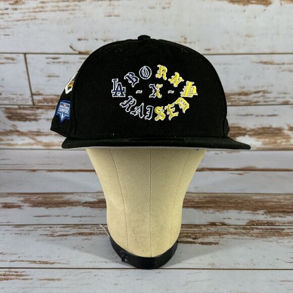 Born X Raised LA Dodgers Lakers New Era Fitted Hat Size 7 7/8 - Picture 1 of 10